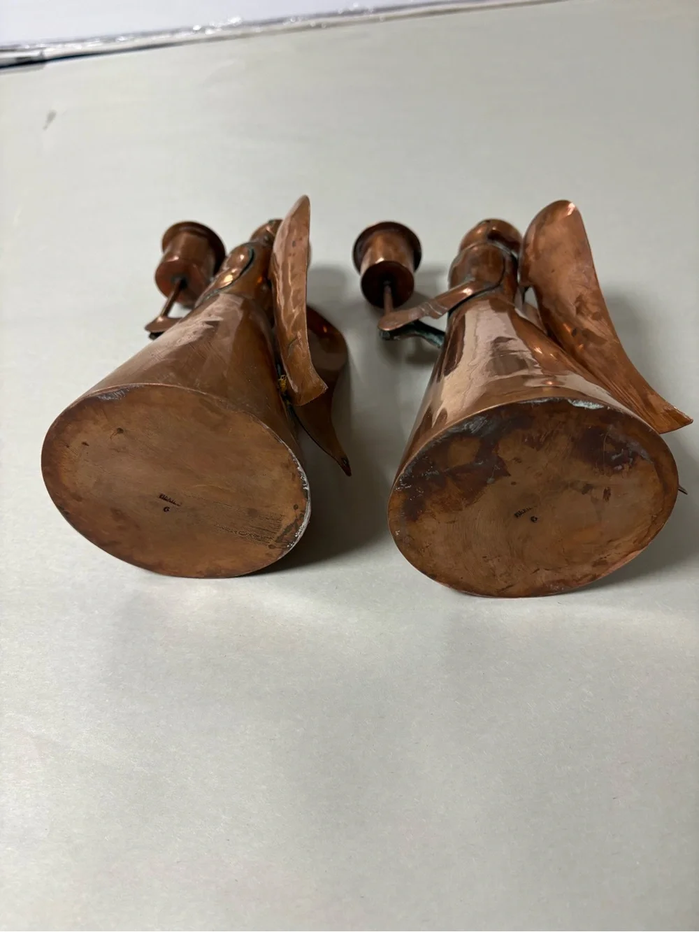 Vintage Copper Angel Candle Holders - Pair Folk Art Set 2